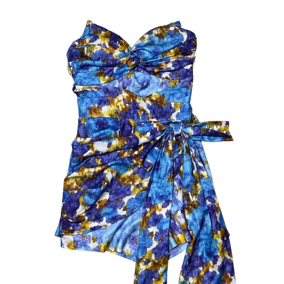 Floral Strapless Jumpsuit - Blue and Yellow - Picture 10 of 12